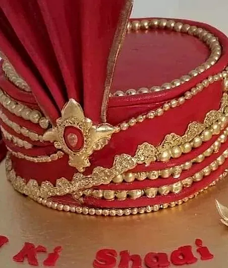 Red and gold wedding turban cake